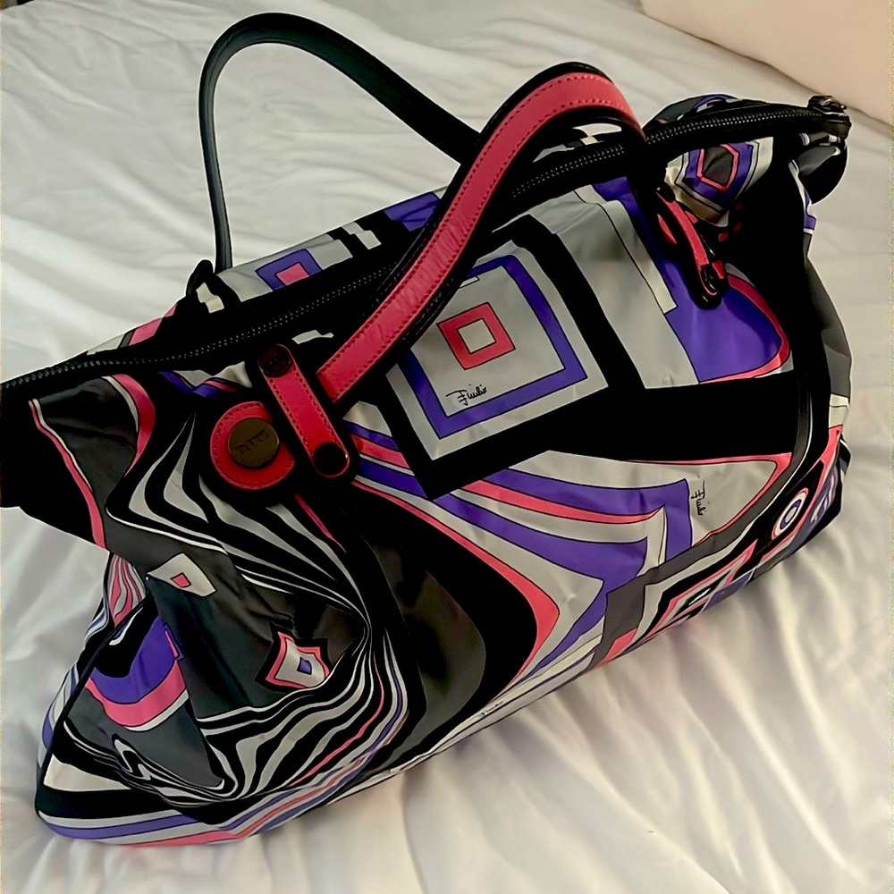 EMILIO PUCCI Travel Duffle Bag Multicolor Nylon Leather 21.65x16.54x2.76in